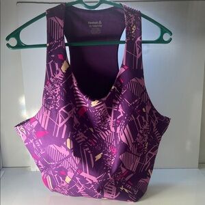 Reebok Athletic Sports Bra in Purple Abstract Pattern